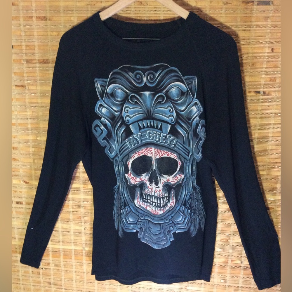 ¡AY Guay! Extra Soft Aztec Skull Long-Sleeve Shirt Size XL (Fits like Lg)